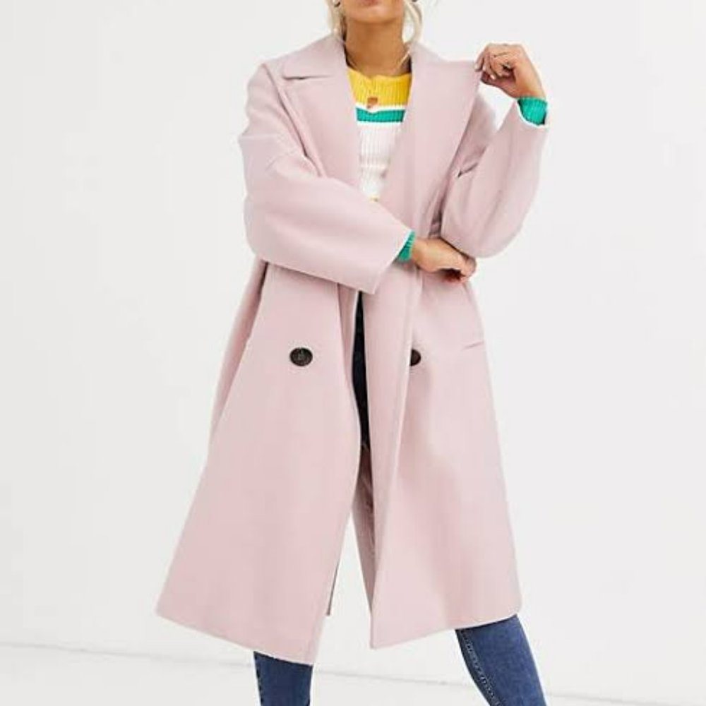 ASOS Petite Classic Coat With Statement Buttons In Pink - Picture 2 of 8